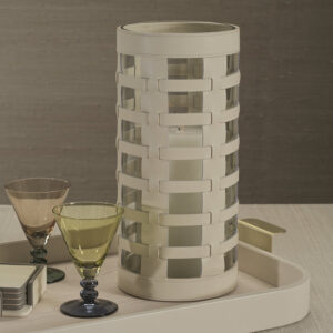 Cream Nappa Woven Leather Glass Vase / Hurricane